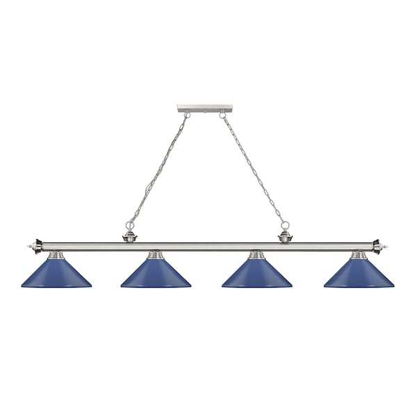 Cordon 4 Light Billiard, Brushed Nickel & Navy Blue